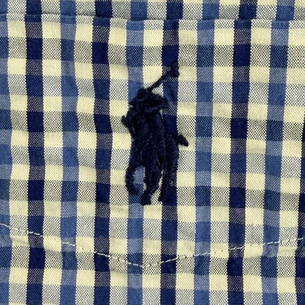 Polo Ralph Lauren Slim Fit Seersucker Shirt in Blue‎ Gingham Check Men XL Pony